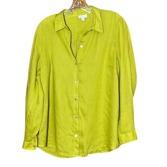 J Jill Love Linen Womens 100% Linen Sz S Lime Green Long Sleeve Beach Workwear - Picture 1 of 8
